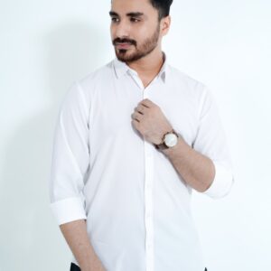 White Color — Spandex Glossy Fabrics Shirt